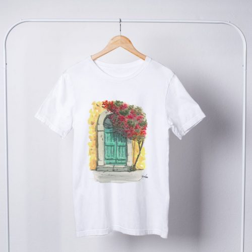 camiseta puerta con flores
